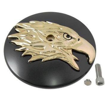 Wyatt Gatling air cleaner Round Eagle Cover Black-Gold  Fits: > 2000-2015 Softail, 1999-2007 Dyna and 1999-2013 Touring