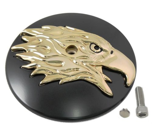 Wyatt Gatling air cleaner Round Eagle Cover Black-Gold Fits: > 2000-2015 Softail 1999-2007 Dyna and 1999-2013 Touring