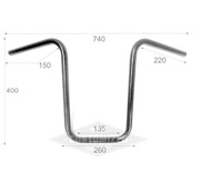 TC-Choppers Handlebar Narrow Ape Hanger medium Black or Chrome  Fits: > 1 inch handlebar clamps