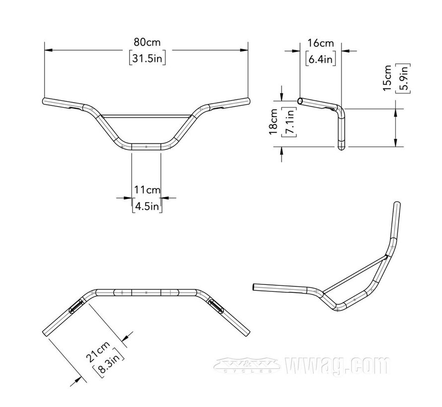 1 inch stuur 17 Zwart