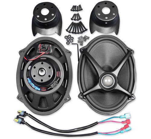 J&M Audio Kits de haut-parleurs Rokker Convient pour:> Couvercles de sacoche de flèche sur les modèles 06-18 FLHT / FLHX / FLTR