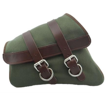 La Rosa Canvas Left Side Saddle bag - Army Green with Brown Straps Fits: > 04-20 XL Sportster