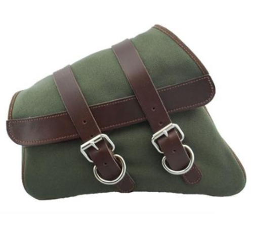 La Rosa Canvas Left Side Saddle bag - Army Green with Brown Straps Fits: > 04-20 XL Sportster