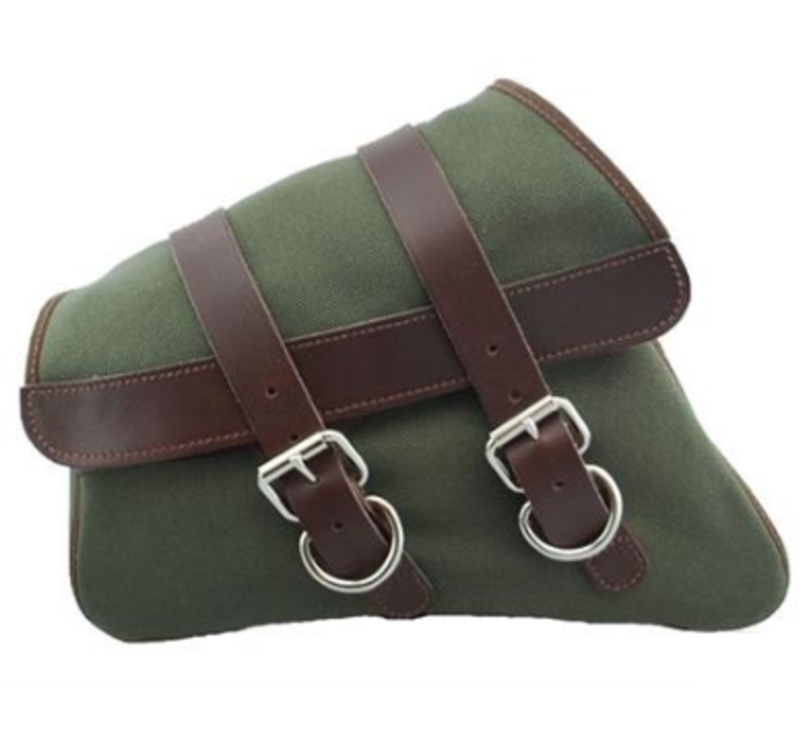 Canvas Satteltasche auf der linken Seite - Army Green mit braunen Trägern für Sportster 04-20