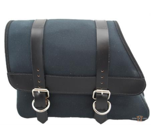 La Rosa Canvas Left Side Saddle bag - Black with Black Leather Accents Fits: > 82-03 Sportster