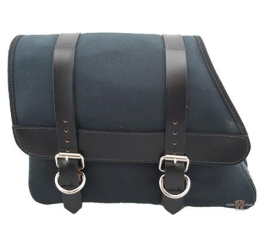 Canvas Left Side Saddle bag - Black with Black Leather Accents Fits: > 82-03 Sportster