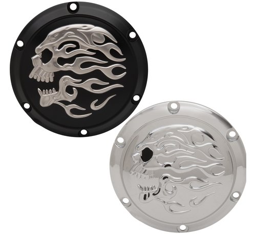 Drag Specialities Derby Cover flaming skull for XL Sportster 2004- up