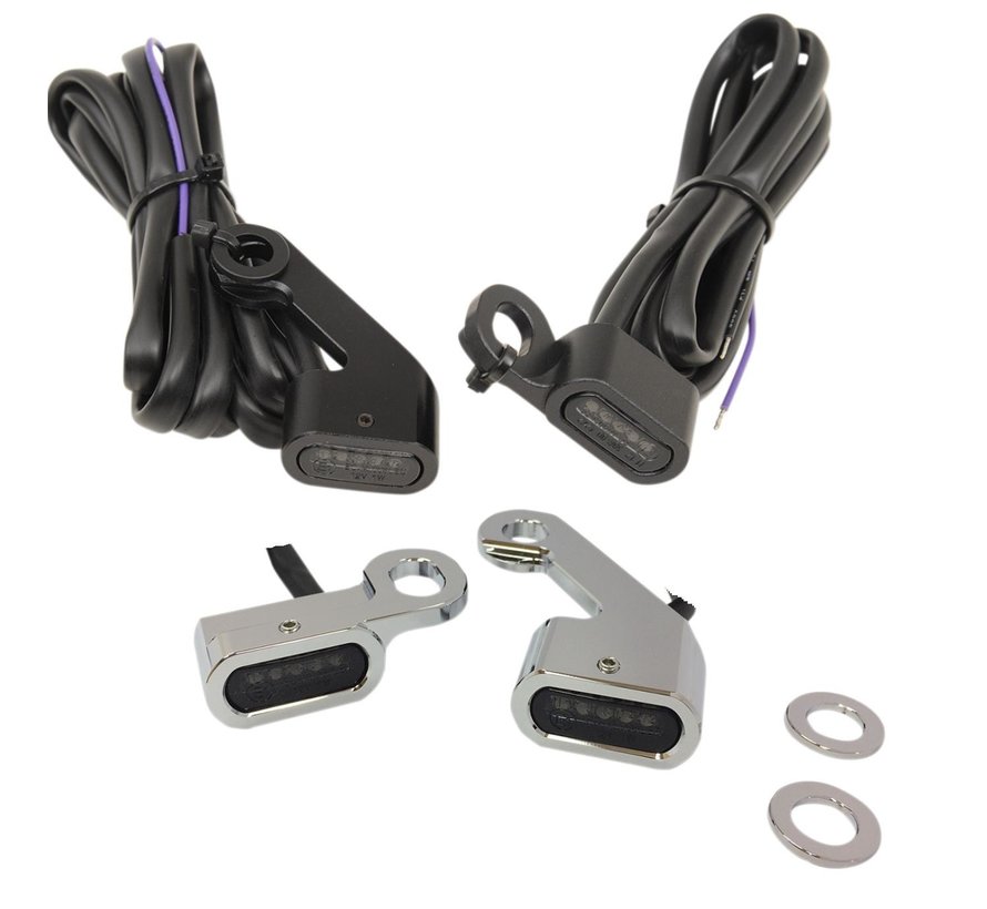 Manillar LED negro o cromado con intermitentes ámbar lente ahumada : 09-17 FLH/T 15-20 Softail