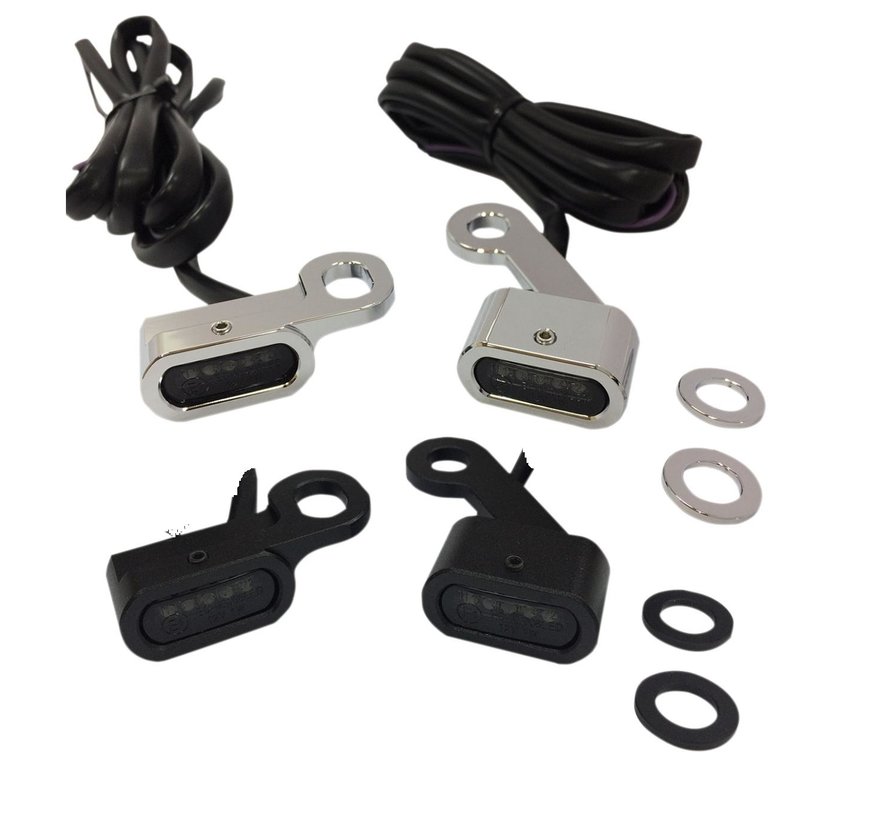 Guidon LED noir ou chrome avec clignotants ambrés et lentille fumée pour 04-20 XL Sportster