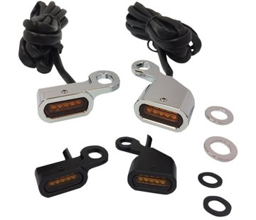 Drag Specialities LED Handlebar black or chrome with amber turn signals: Fits: 96-14 Softail, 98-17 Dyna, 96-03 XL Sportster