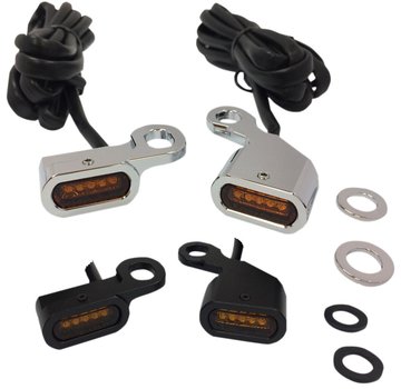 Drag Specialities LED Handlebar black or chrome with amber turn signals: Fits: 96-14 Softail, 98-17 Dyna, 96-03 XL Sportster