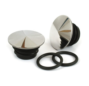 MCS gas tank pointed gas cap set - Polished stainless steel low profile Fits: > 96-99 H-D
