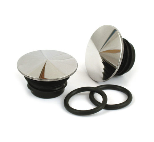 MCS gas tank pointed gas cap set - Polished stainless steel low profile Fits: > 96-99 H-D