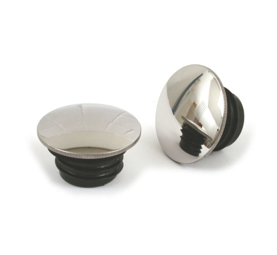 gas tank domed gas cap set - Polished stainless steel low profile Fits: > 96-99 H-D