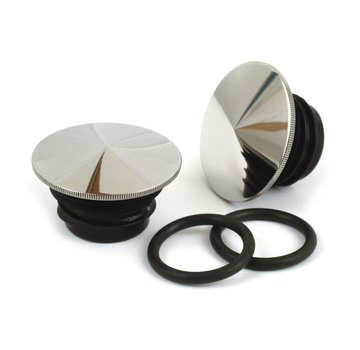 MCS gas tank pointed gas cap set - Polished stainless steel low profile Fits: > 83-95 H-D