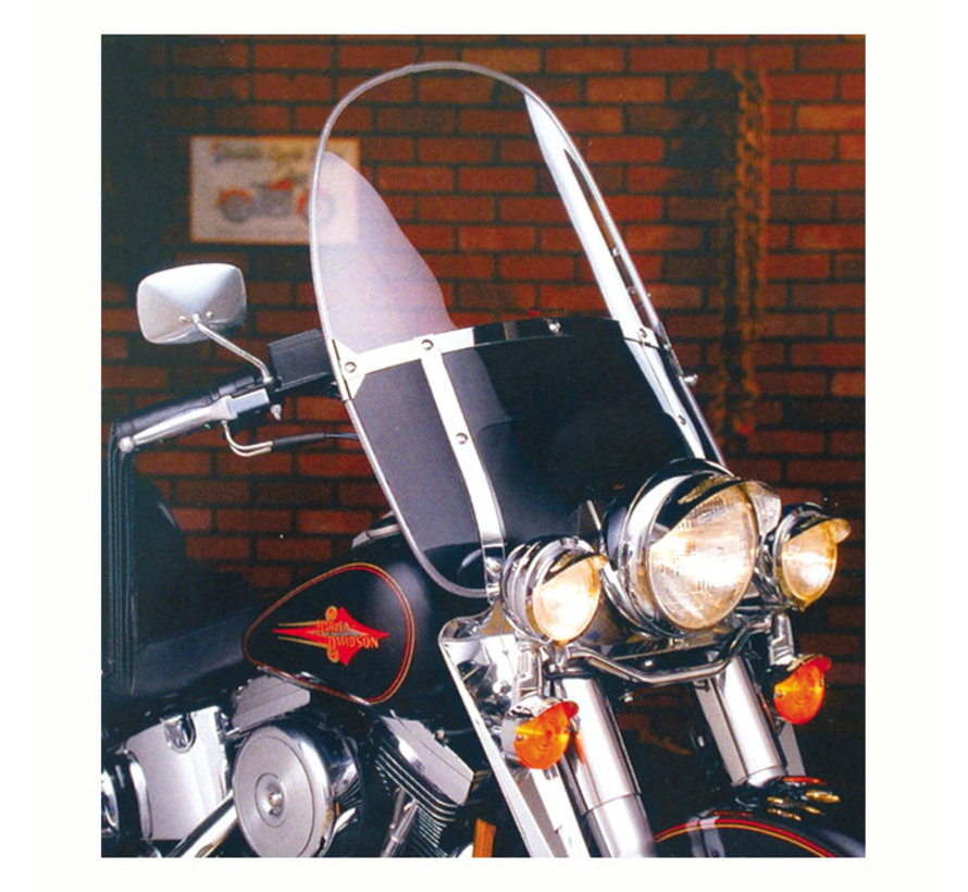Beaded With clear upper and black lower windows windshield assembly Fits: > 49-59 FL; 87-17 FL Softail; 80-83 FXWG; 93-05 FXDW