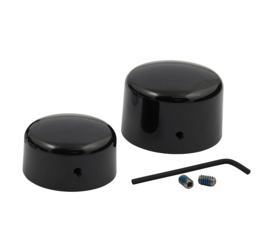 Rear axle nut cap black or chrome Fits: > 08-17 Softail Dyna