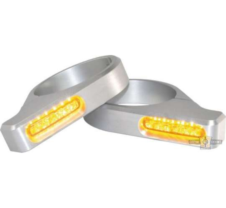 Clignotant à LED classique LED transparent anodisé noir ou argent Convient:> Tubes de fourche de 54-56 mm