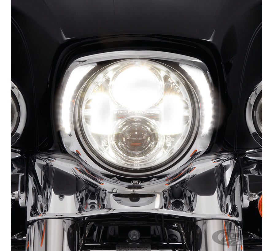 headlight bezel black or chrome with clear running lights Fits: > 2014 to present FLHT Electra Glide FLHX Street Glide and FLHTCUTG Tri-Glide