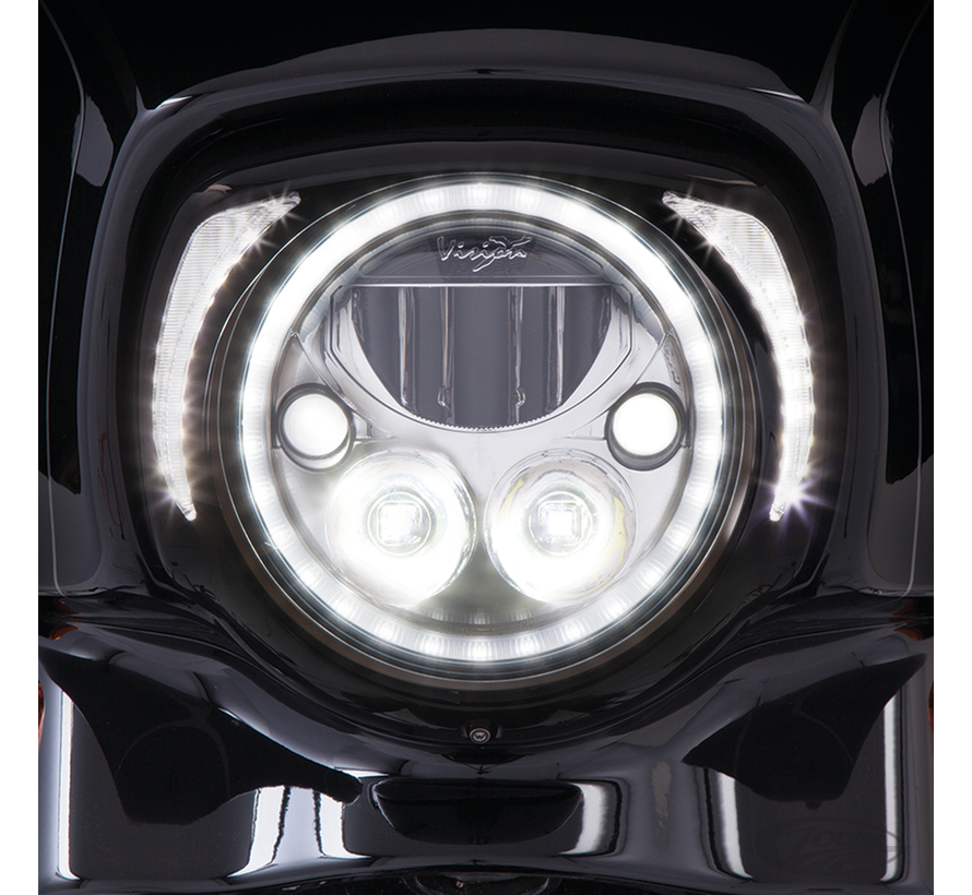 headlight bezel black or chrome with clear running lights Fits: > 2014 to present FLHT Electra Glide FLHX Street Glide and FLHTCUTG Tri-Glide