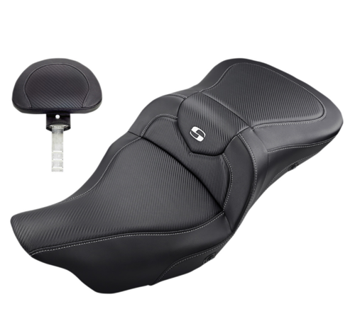 Saddlemen heated CF Road Sofa Seat with or without driver’s backrest Fits: > 08‐21 FLH/T