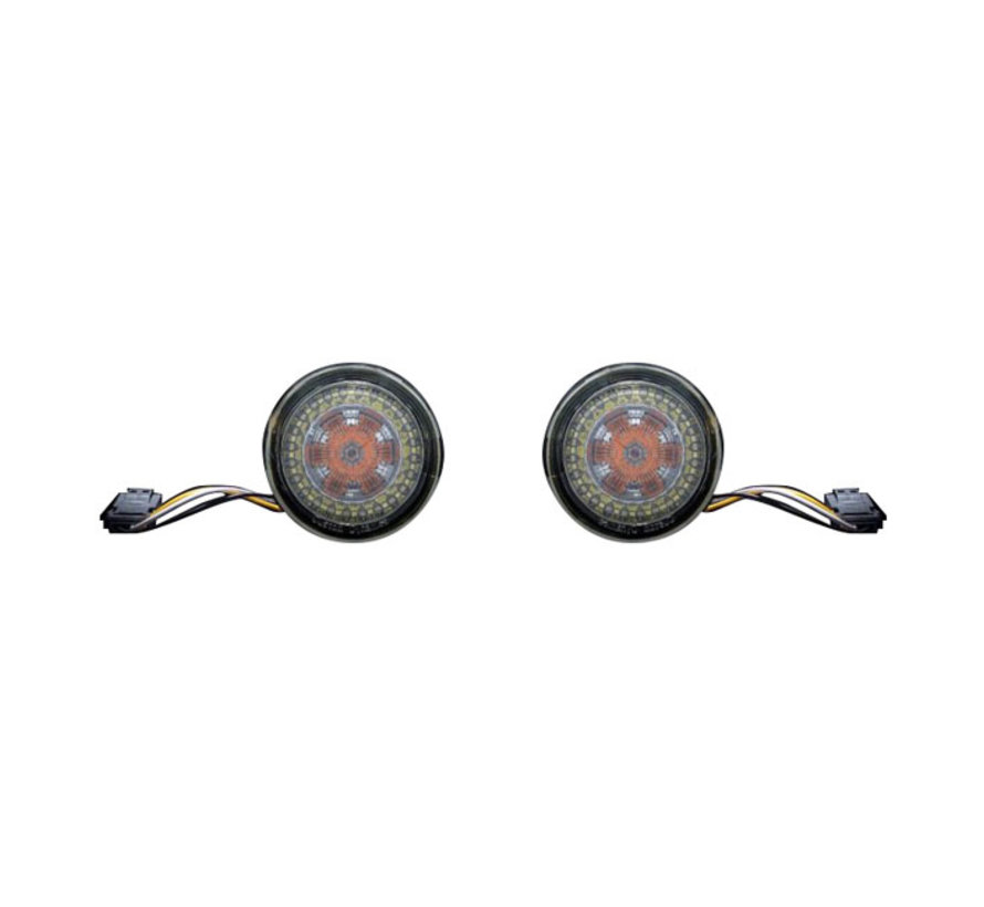 Amber/White Dynamic Ringz™ turnsignals front Fits: > H-D bullet style pop-off turn signals with 1156 style single filament bulb