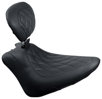 Mustang Wide Tripper™ Solo Seat with Diamond Stitch and backrest- Fits: > 11-13 Softail FXS Blackline; 11-17 FLS/S Softail Slim