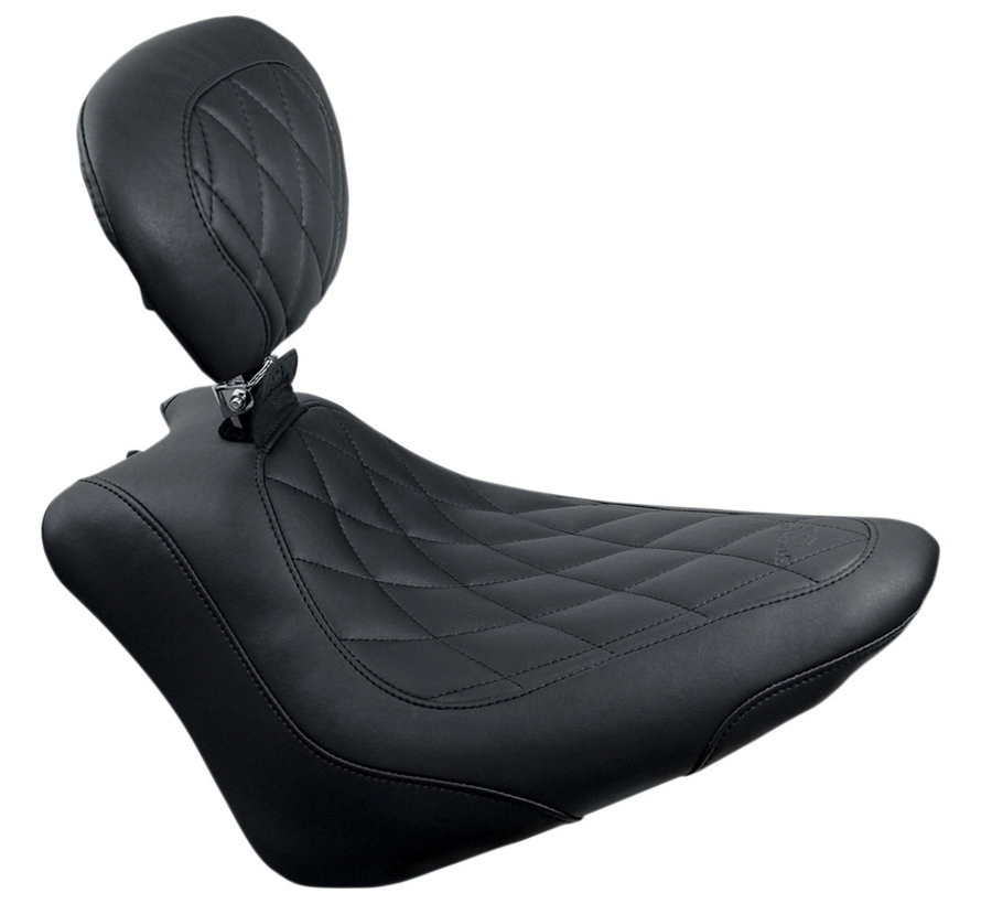 Brede Tripper™ Solo Seat met Diamond Stitch en rugleuning- Geschikt voor: > 11-13 Softail FXS Blackline; 11-17 FLS/S Softail Slim