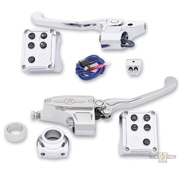 Performance Machine handlebar control kit chrome with for cable clutch Fits: >14-21 Sportster, 12-17 Dyna, 11-15 Softail