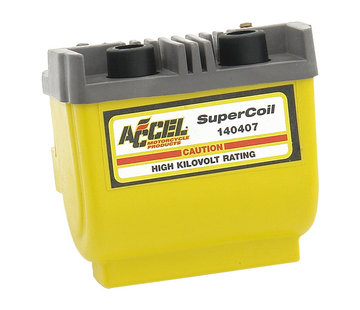 Accel HEI Super coil jaune, 12 V / 2,3 ohms noir/jaune/chrome Convient à : > 65-99 BT ; 65-03 TG