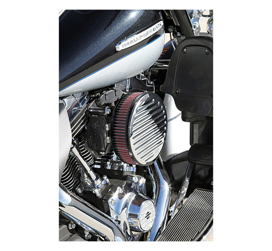 street metal high-flow air intake Grind chrome Fits: > 16-17 Softail; 2017 FXDLS; 08-16 Touring