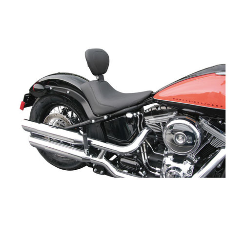 Mustang Wide Tripper solo seat smooth with rider backrest Fits: > 11-13 Softail FXS Blackline; 11-17 FLS/S Softail Slim