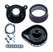 S&S Mini Teardrop Stealth air cleaner kit, air cleaner assembly Black or Chrome Fits: > 00-15 Softail; 99-17 Dyna, 99-07 Touring