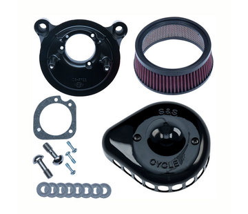 S&S Kit de filtro de aire Mini Teardrop Stealth, conjunto de filtro de aire Negro o cromado Compatible con: > 00-15 Softail; 99-17 Dyna, 99-07 de gira