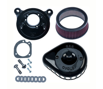 S&S Mini Teardrop Stealth air cleaner kit, air cleaner assembly Black or Chrome Fits: > 00-15 Softail; 99-17 Dyna, 99-07 Touring