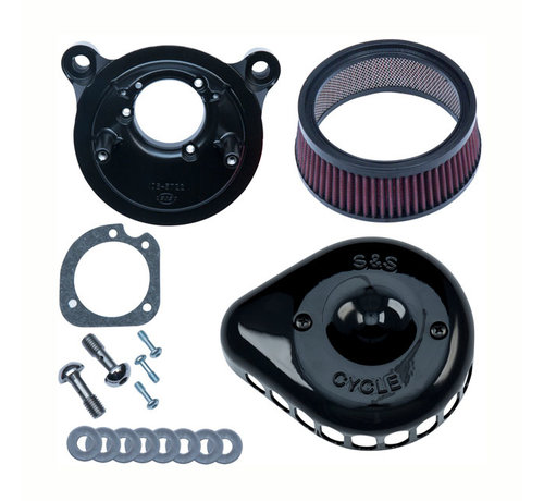 S&S Mini Teardrop Stealth air cleaner kit air cleaner assembly Black or Chrome Fits: > 00-15 Softail; 99-17 Dyna 99-07 Touring