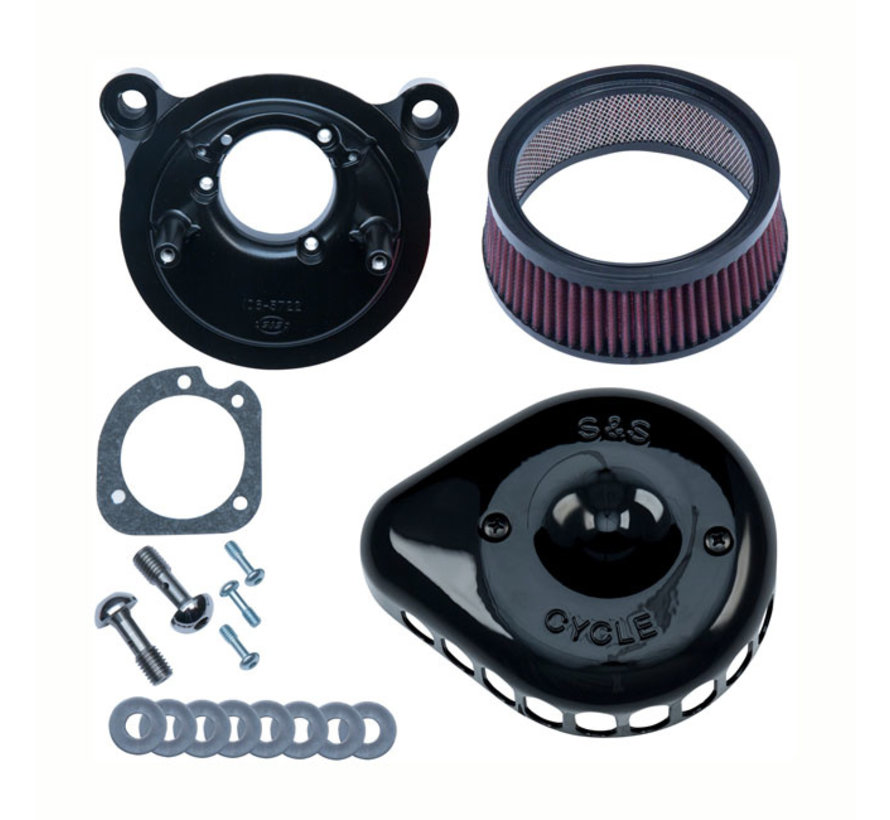 Kit de filtre à air Mini Teardrop Stealth ensemble de filtre à air Noir ou Chrome Convient à : > 00-15 Softail ; 99-17 Dyna 99-07 Touring