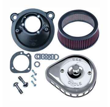 S&S Mini Teardrop Stealth air cleaner kit, air cleaner assembly Black or Chrome Fits: > 07-21 XL Sportster