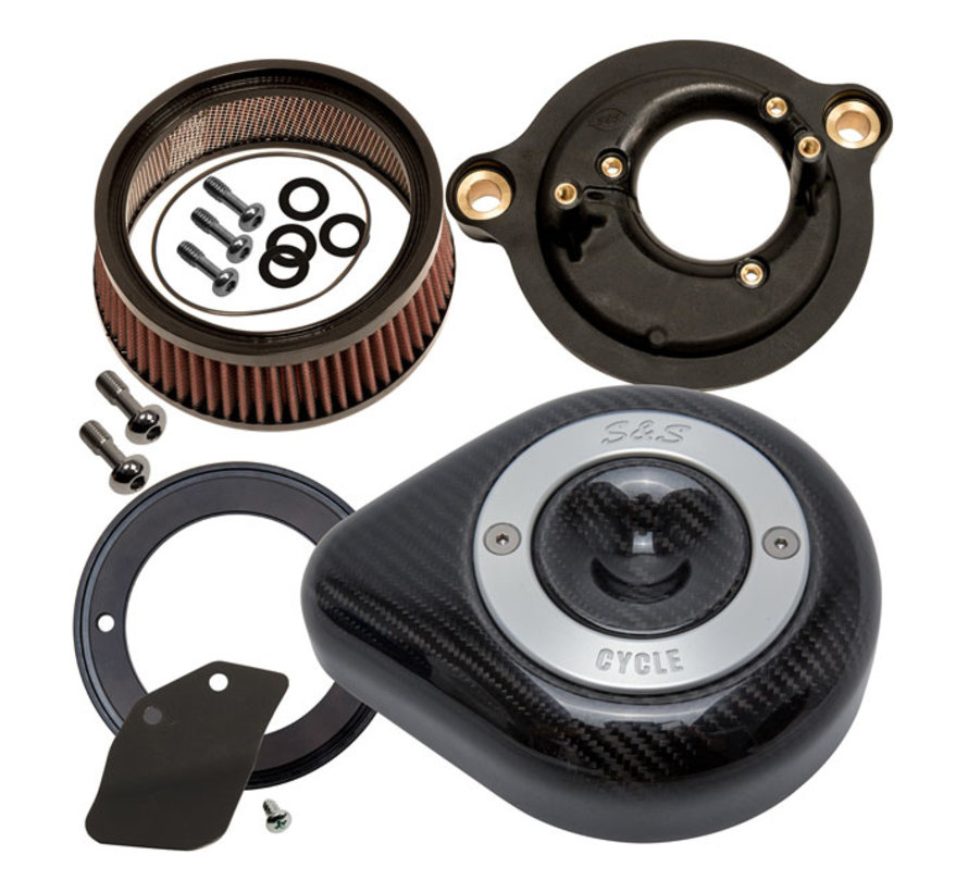 Stealth Carbon Chrome or black Teardrop air cleaner assembly Fits: > 18-21 Softail; 17-21 Touring; 17-21 Trikes