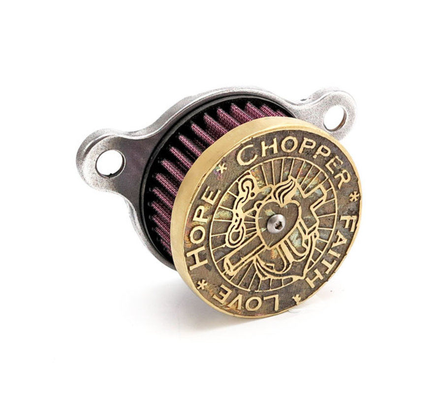 Chopper-Faith-Love-Hope Air Cleaner Kit Aluminum or Brass Fits: > 93-99 Evo Bigtwin with S&S Super E/G