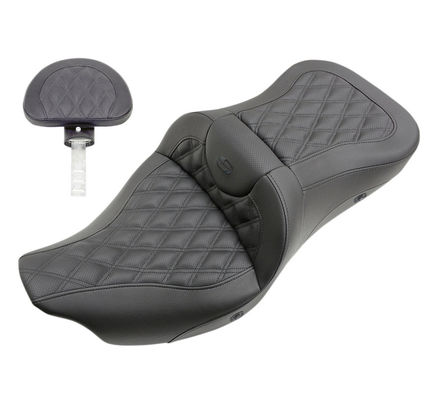 Asiento de triciclo con calefacción Roadsofa™ Celosía cosida con o sin respaldo del conductor Se adapta a:> 2009-2022 Tri Glide Ultra