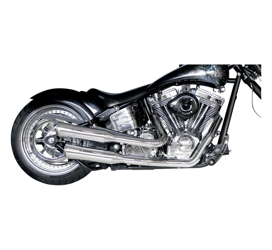 FatShots Exhaust System chrome Fits: > 84-11 Softail (330 WIDE TIRE/RIGHT SIDE DRIVE)