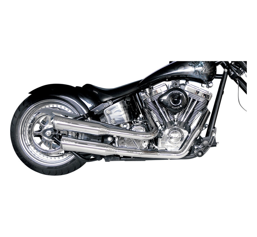 Système d'échappement FatShots chromé Compatible avec : > 84-11 Softail (330 WIDE TIRE/RIGHT SIDE DRIVE)