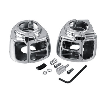 TC-Choppers Switch housing set black or chrome Fits: > 96-10 Softail, 96-11 Dyna; 96-13 FLHR, 96-13 XL, 08-12 XR1200; 02-13 V-Rod