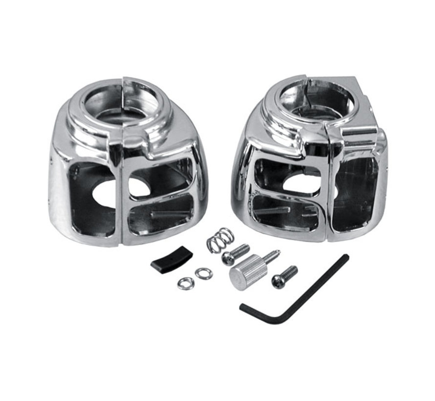 Schakelaarbehuizing set zwart of chroom Geschikt voor: > 96-10 Softail 96-11 Dyna; 96-13 FLHR 96-13 XL 08-12 XR1200; 02-13 V-stang