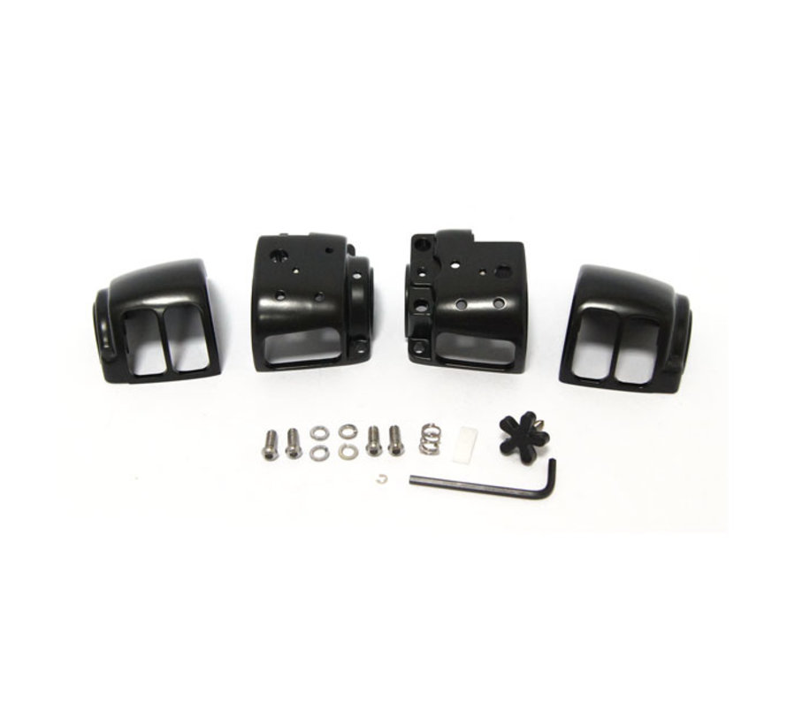 Schaltergehäuse-Set schwarz oder chrom Passend für: > 96-10 Softail 96-11 Dyna; 96–13 FLHR 96–13 XL 08–12 XR1200; 02-13 V-Rod