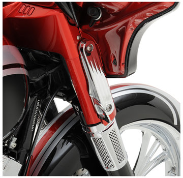 Kuryakyn front fork custom tie-down brackets. Chrome Fits: > 06-13 FLHX; 04-05 FLHTCSE; 06-13 FLHTCUSE; 10-12 FLHXSE