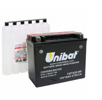 Unibat Maintance Free Series CBTX20-BS Battery  AGM, 270 A, 18.0 Ah Fits:> Sportster , Shovel, Evo or Buell