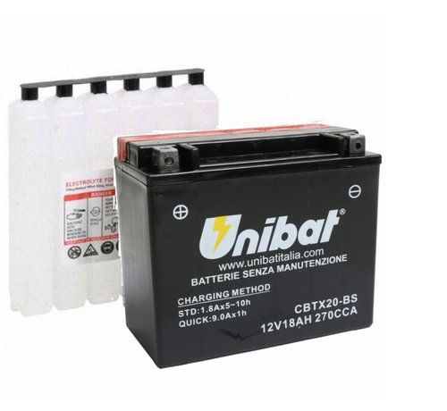 Unibat Maintance Free Series CBTX20-BS Battery AGM 270 A 18 0 Ah Fits:> Sportster Shovel Evo or Buell