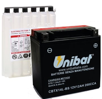 Unibat AGM wartungsfreie Batterie CBTX14L-BS, passend für: > XL Sportster 883/1200 2004-2022, XG 500/750 Street